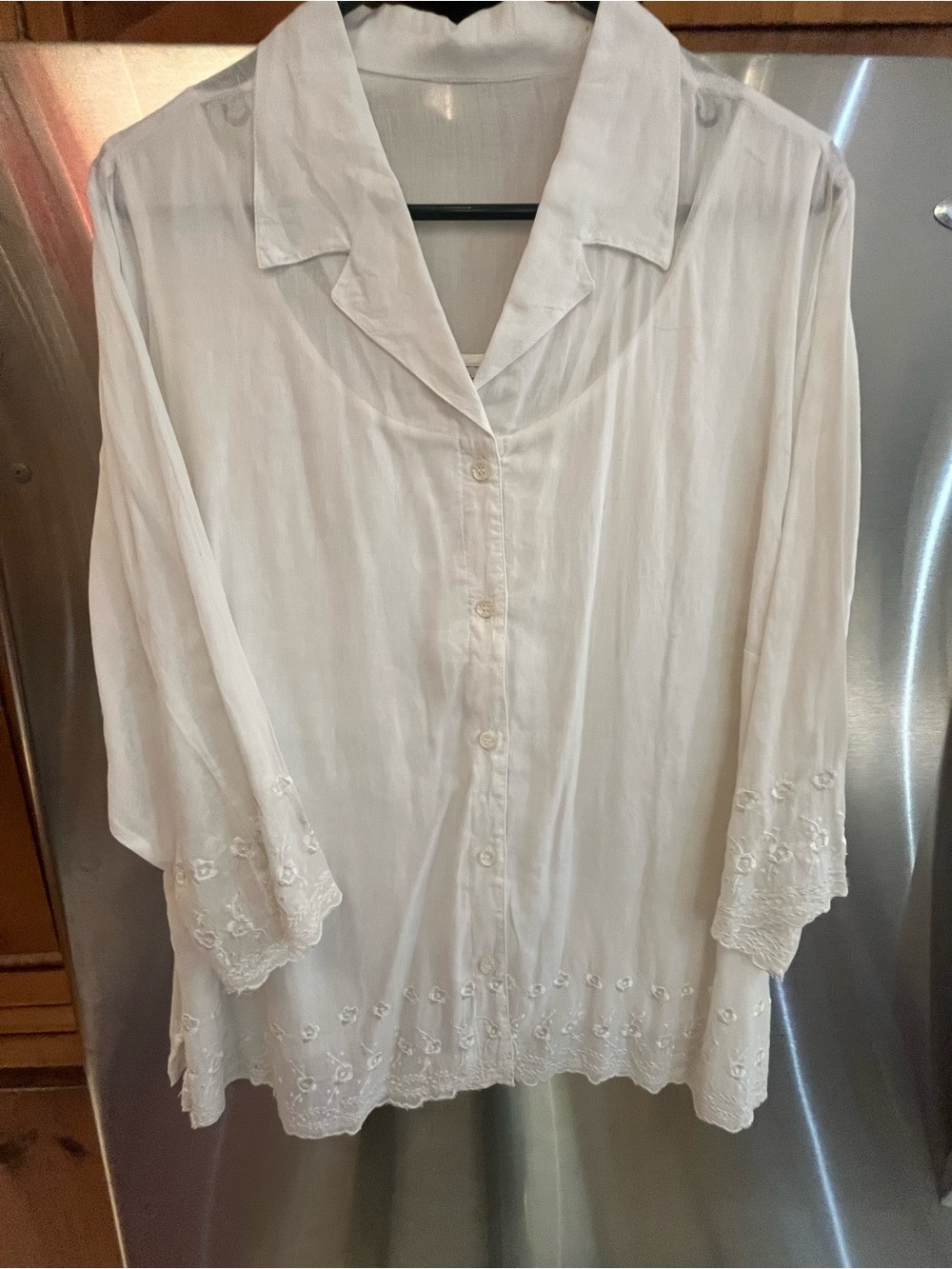 Style & Co. White Embroidered Button-Down Blouse